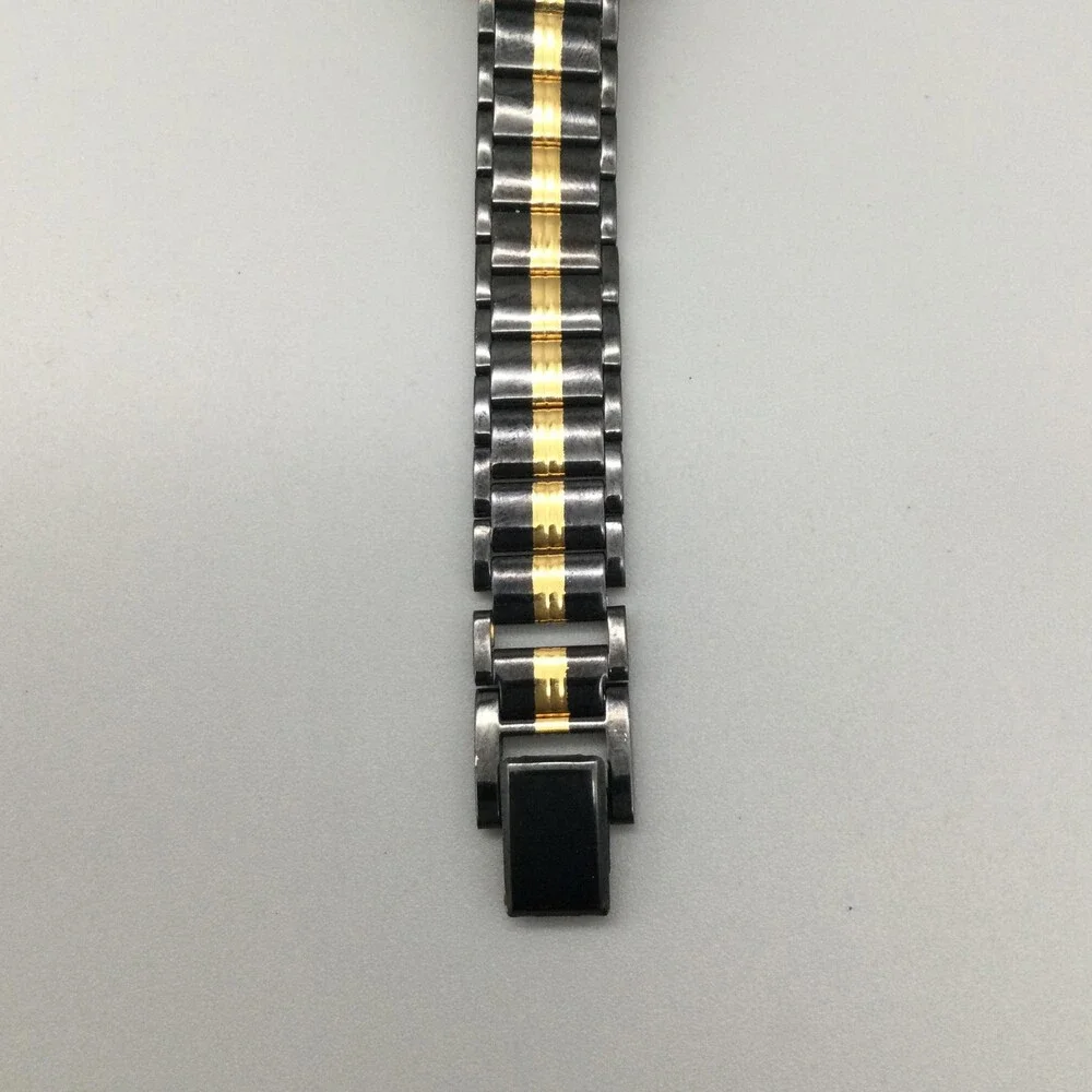 Pulsar Womens Watch 24mm Black Gold Tone Bracelet Date V722-0590 New Battery 7